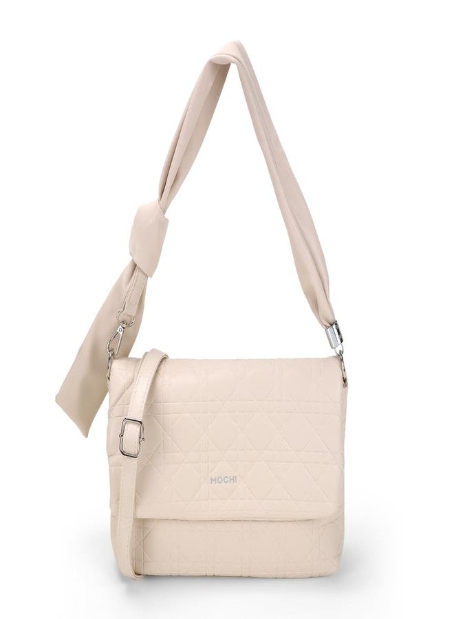 Mochi Women Off-White Casual Pu Soft Body Zipper Closure Quilted Sling Bag With 2 Pocket And 1 Compartments (66-691) - Image 1