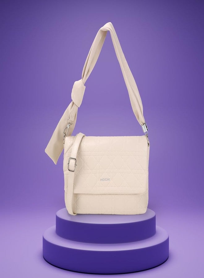 Mochi Women Off-White Casual Pu Soft Body Zipper Closure Quilted Sling Bag With 2 Pocket And 1 Compartments (66-691) - Image 2