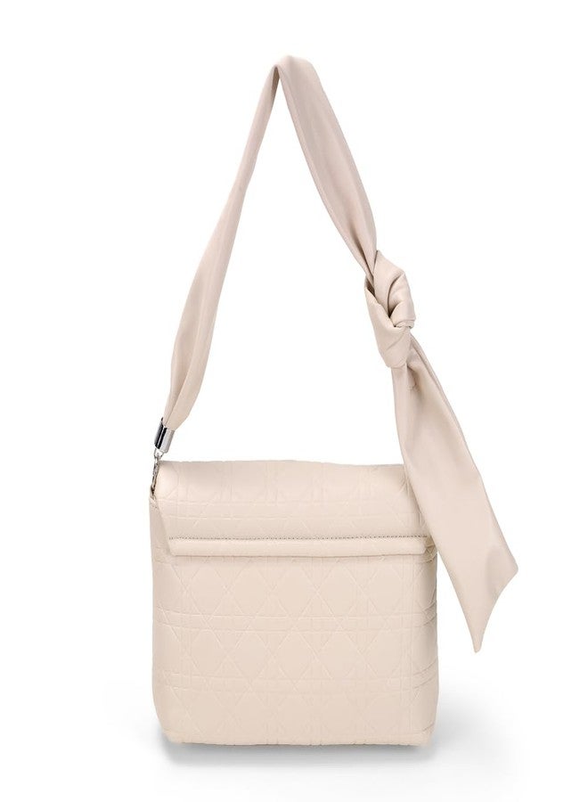 Mochi Women Off-White Casual Pu Soft Body Zipper Closure Quilted Sling Bag With 2 Pocket And 1 Compartments (66-691) - Image 4