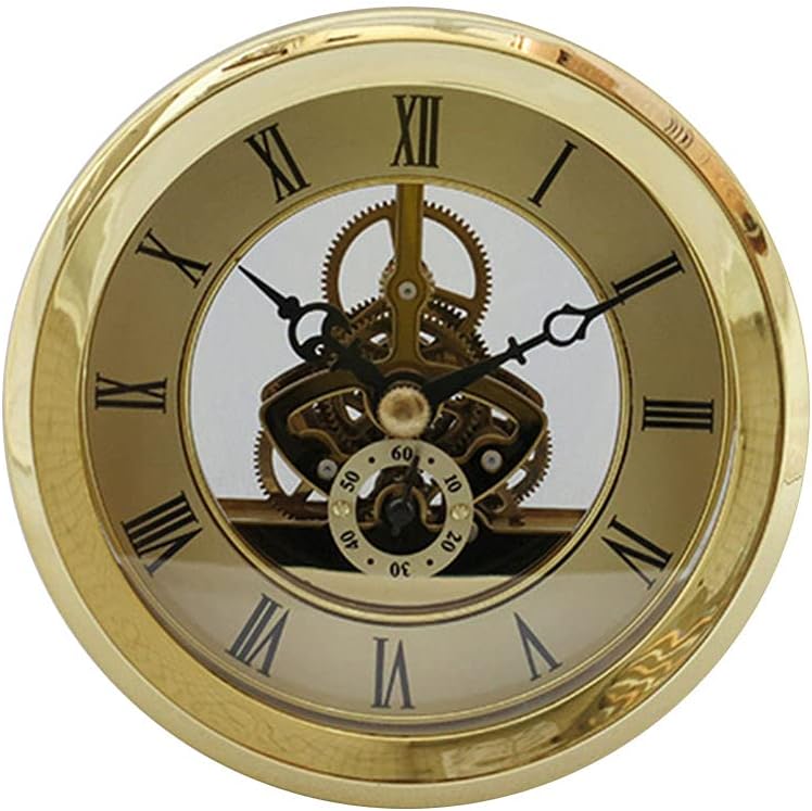 klarako 103mm/4.06inch Round Skeleton Clock Insert, Clock Movement Insert, Gold Trim, Roman Numeral, Quartz Movement - Image 3
