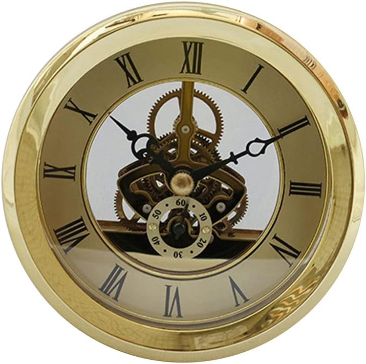 klarako 103mm/4.06inch Round Skeleton Clock Insert, Clock Movement Insert, Gold Trim, Roman Numeral, Quartz Movement - Image 1