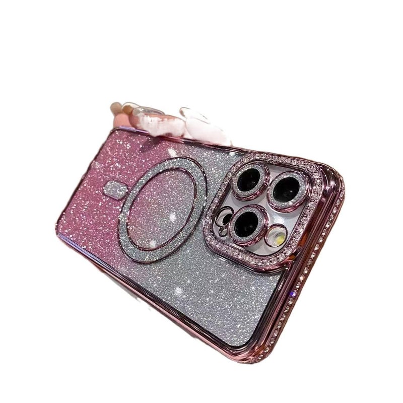 غطاء MagSafe بTPU لـ iPhone 15 / 15 Plus / 15 Pro / 15 Pro Max مع حماية من السقوط ومغناطيس قوي مع مقاوم للصدمات مع كريستال راينستون مع بريق لامع باللون Gold مغناطيسي بتفاصيل مرصعة. - Image 3