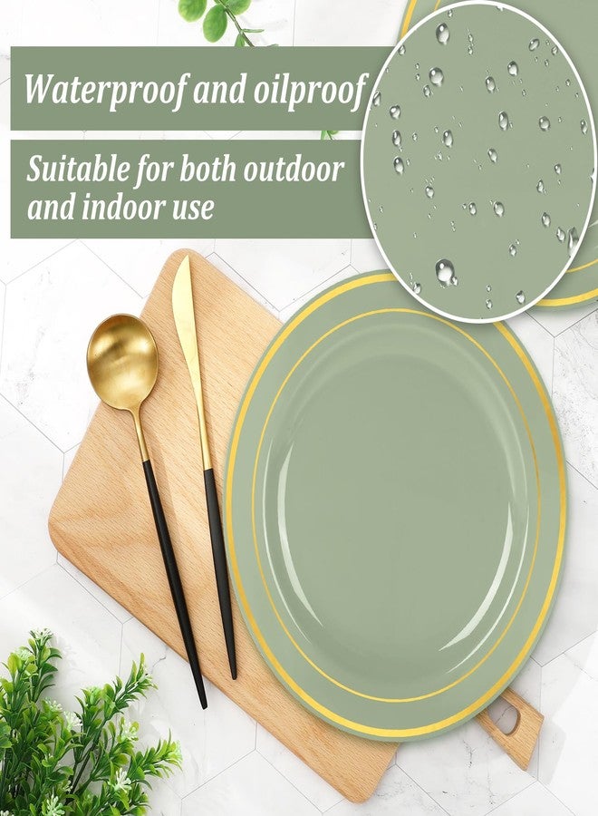 Whaline 50Pcs Sage Green Plastic Plates Gold Foil Bordered Disposable Plates Decorative Dinner Dessert Plates for Bridal Shower Wedding Party Supplies Table Decor - Image 3