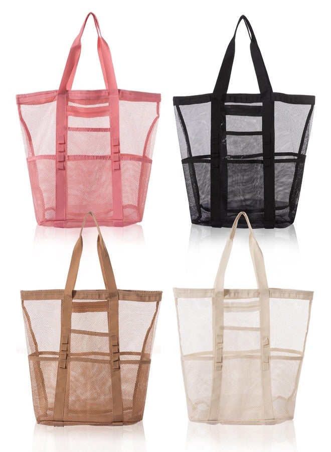 Adboros 4 Pcs Mesh Beach Bag for Women, Casual Hobo Bags Large Beach Tote for Pool Travel Cruise Vacation Essentials - Image 1