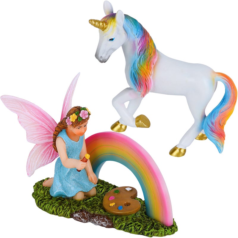 Mood Lab Fairy Garden  Unicorn Rainbow Set of 2 pcs  Miniature Figurines  Accessories Kit