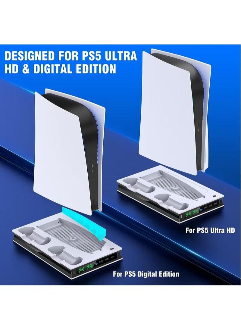 Flash Hawk PS5 Cooling Station with LED Light and Dual Controller Charger for Playstation 5 Console Ultra HD and Digital Edition  - Image 3