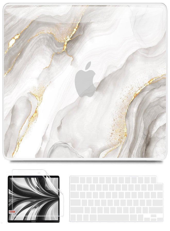 B BELK Compatible with MacBook Air 13 inch Case 2025 2024 2023 2022 M4 M3 M2 A3240 A3113 A2681, Plastic Laptop Hard Shell+ Keyboard Cover +Screen Protector for MacBook Air 13.6 inch Case, White Marble - Image 1