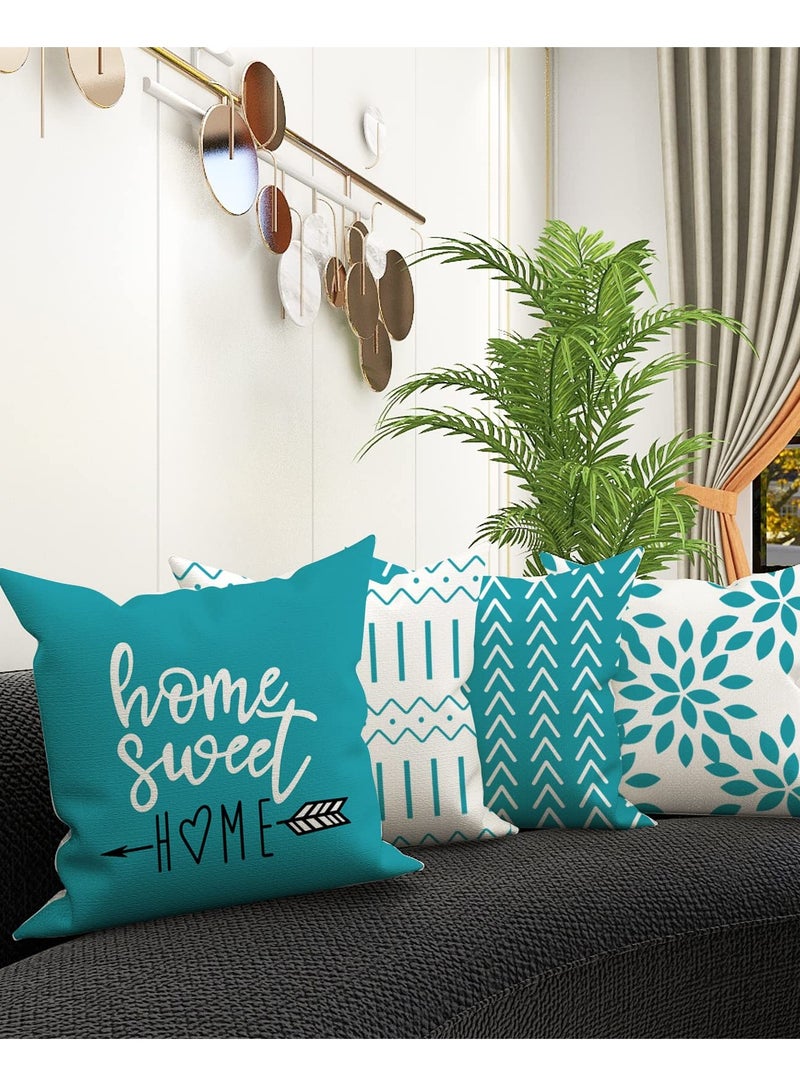 دايتويز مجموعة من 4 أغطية وسائد 60 × 60 سم خارجية مقاومة للماء من الكتان وأغطية وسائد مربعة مزخرفة للحديقة وغرفة المعيشة وسادة زخرفية خارجية - Image 2