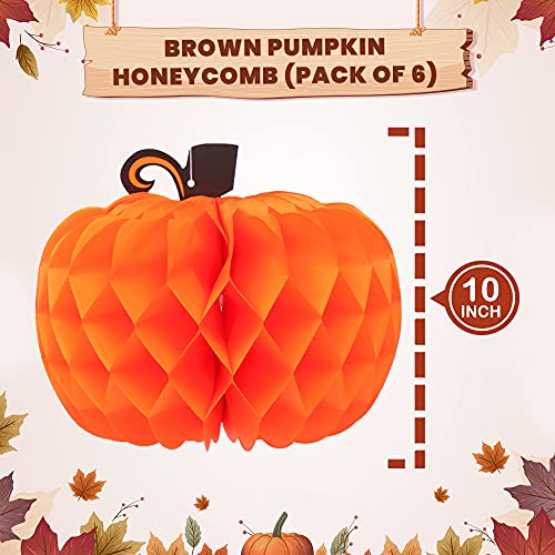 KatchOn Pumpkin Table Centerpieces Big 10 Inch Pack of 6 Pumpkin Decor Honeycomb Paper Pumpkins for Thanksgiving Decorations Paper Pumpkins Party Decorations Thanksgiving Table Decorations - Image 3