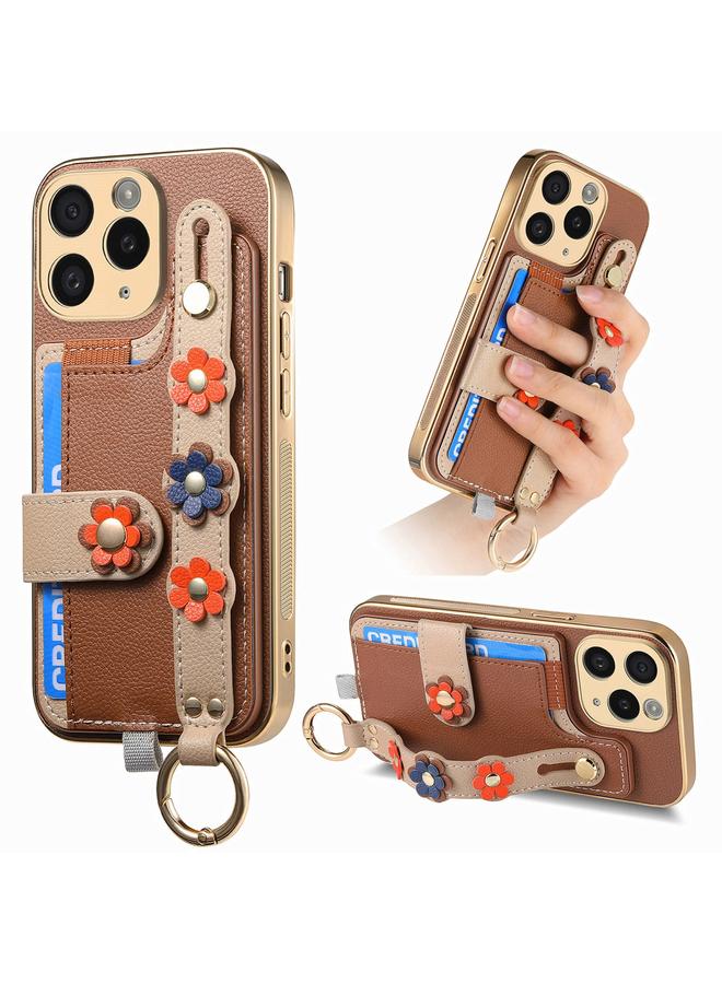 Zaboon Case For iPhone 11 Pro Max Stereoscopic Flowers Wristband Card Bag Phone Case - Image 1