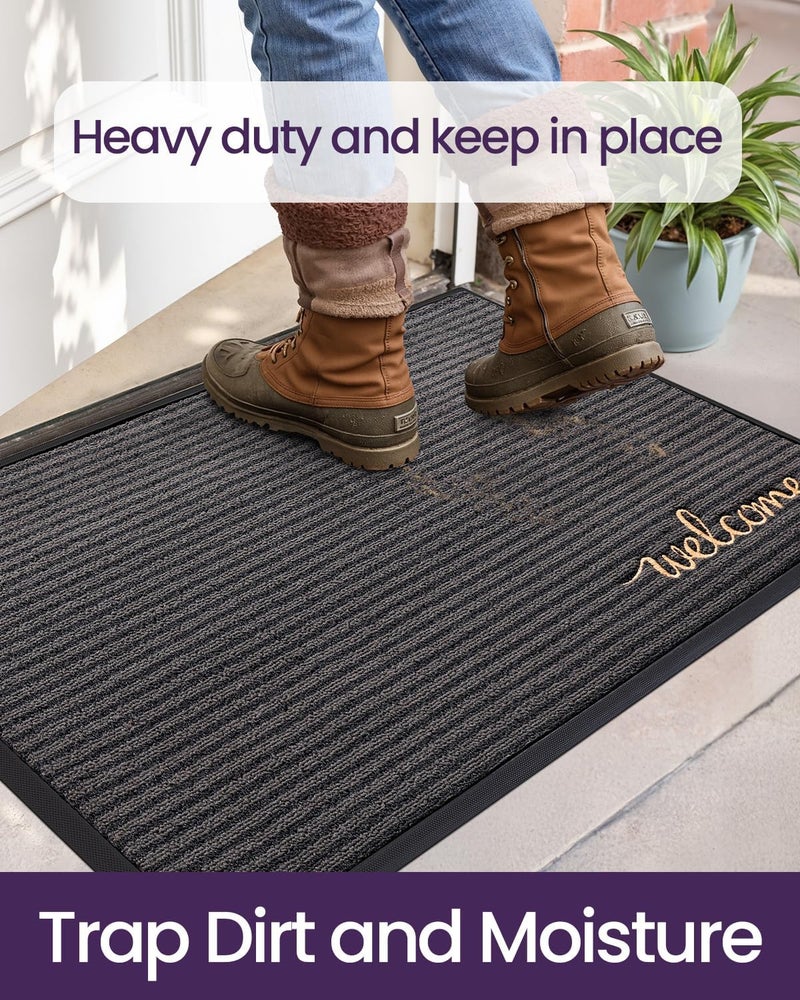 DEXI Front Door Mat Outside Entrance, 2x3 ft Rubber Entry Doormat Heavy Duty, Non Slip Welcome Mats for Inside House Floor Entryway Exterior Patio, Welcome Grey - Image 5