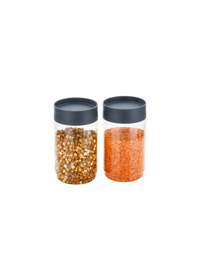 Clazkit Eazystack plastic Storage Jar With Air Tight Lid | For Storage of Food, Pulses, Spice, Cereals, Cookies, Dry Food | 1500ml | Set of 2, Grey