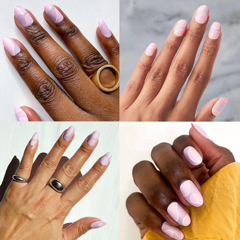 Olive & June Instant Mani Press-On Nails (Glue) | 42 Fake Nails, 21 Sizes | Non-Toxic, Long-Lasting Recycled Materials Realistic Look | Spring Flowers & Patterns | Short, Round | Groovy Swirl - Image 5
