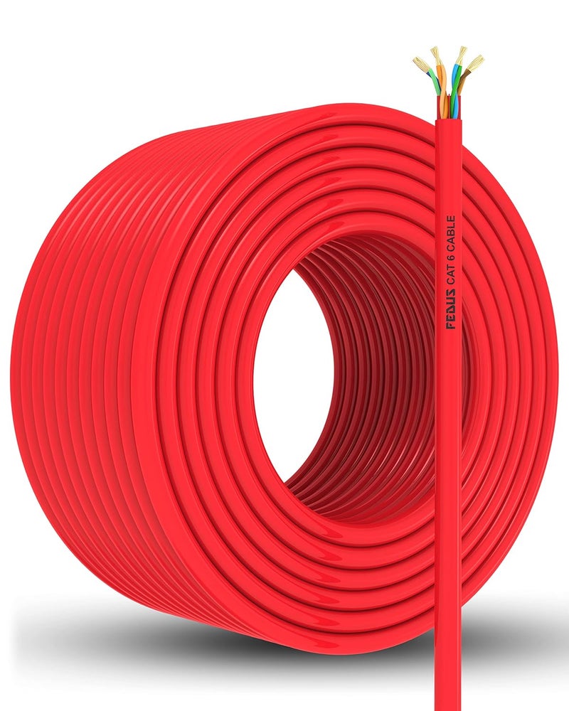 FEDUS كابل إيثرنت Cat6، سرعة عالية 550MHZ100 م سرعة 10 جيجابت كابل LAN UTP، كابل شبكة كابل إنترنت RJ45 سلك LAN، كابل كمبيوتر باتش جيجابت فئة 6 بطول 328 قدم، أحمر - Image 1