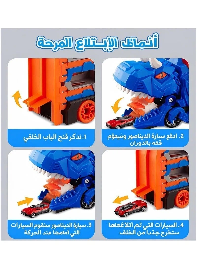 Dinosaur Truck Toys 13 in 1 Transport Car Carrier Truck with 12 Die-Cast Race Cars, Foldable Race Track, Track Toy Set, Transformable Racing Track Truck, Storage Transport Cars for Kids 3+ - Image 4