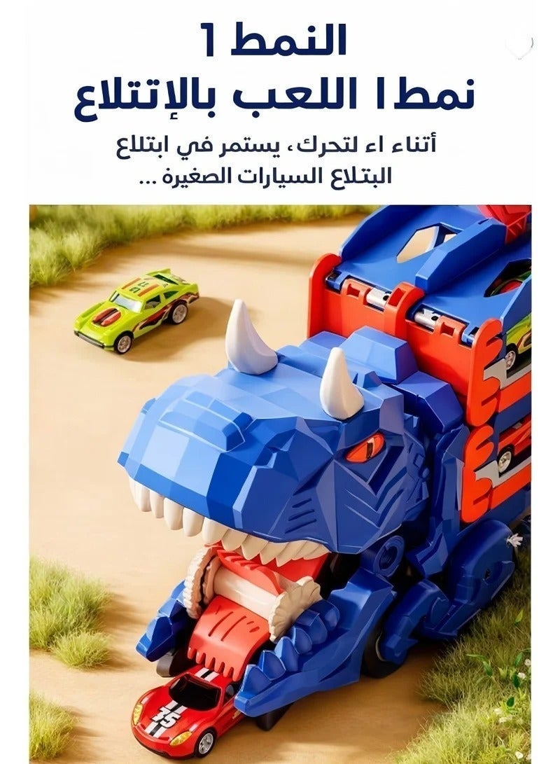 Dinosaur Truck Toys 13 in 1 Transport Car Carrier Truck with 12 Die-Cast Race Cars, Foldable Race Track, Track Toy Set, Transformable Racing Track Truck, Storage Transport Cars for Kids 3+ - Image 3