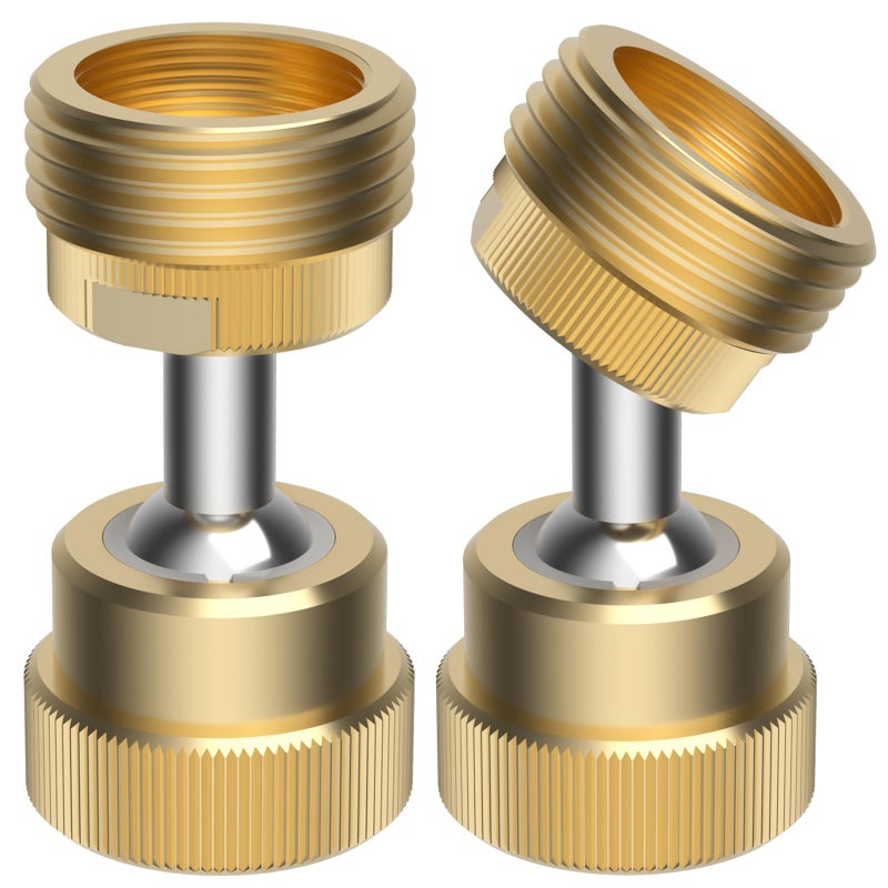 Hibbent 2 Pack Garden Hose Adapter 34 GHT Solid Brass Flexible Hose Connector Pipe Kink Protector with Dual Swivel Male to Female Thread - Image 2