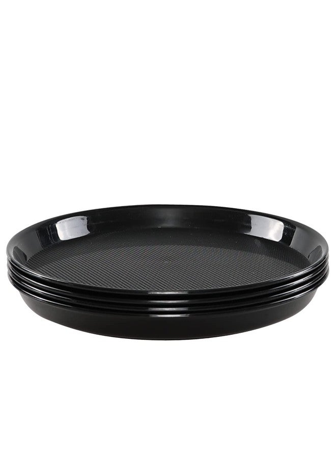 Pekky Set of 4 Round Trays for Serving Food, Restaurant Serving Trays, Black Trays for Eating Plastic - Image 1