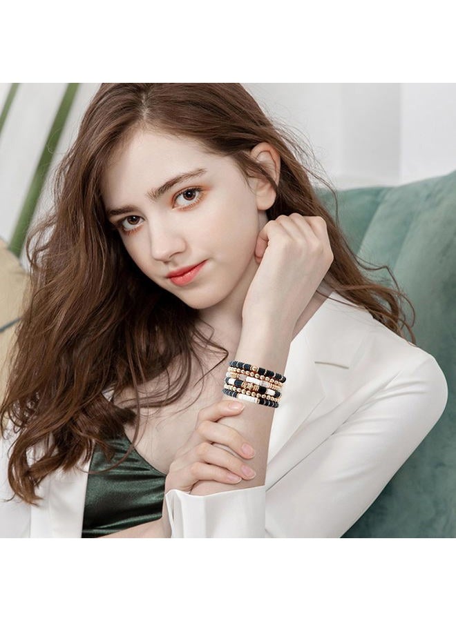 GOOJIDS Simple Beaded Bangles Bracelet Chunky Bamboo Tube Curved Stacking Clear Acrylic Colorful Beads Stretchable Gold Bracelets Set Gift For Women - Image 5