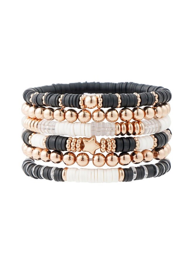 GOOJIDS Simple Beaded Bangles Bracelet Chunky Bamboo Tube Curved Stacking Clear Acrylic Colorful Beads Stretchable Gold Bracelets Set Gift For Women - Image 1