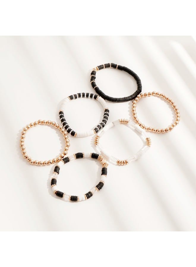 GOOJIDS Simple Beaded Bangles Bracelet Chunky Bamboo Tube Curved Stacking Clear Acrylic Colorful Beads Stretchable Gold Bracelets Set Gift For Women - Image 2