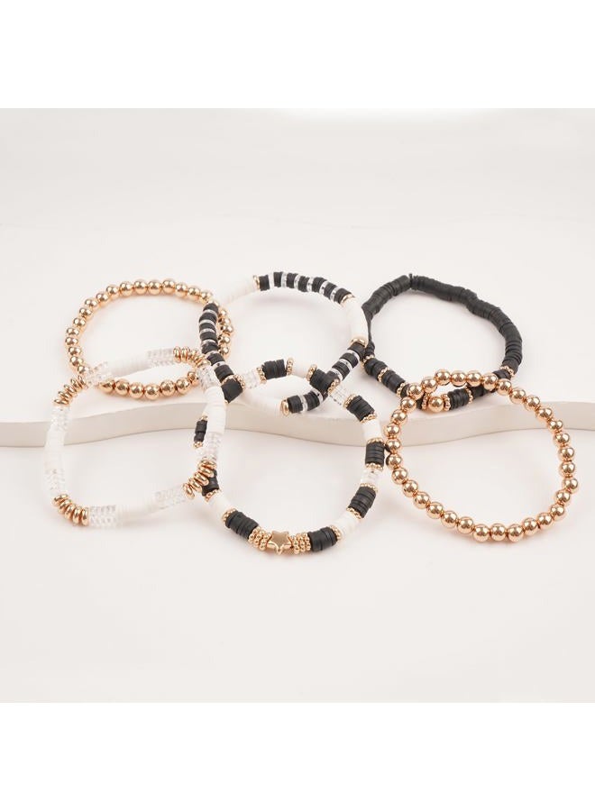GOOJIDS Simple Beaded Bangles Bracelet Chunky Bamboo Tube Curved Stacking Clear Acrylic Colorful Beads Stretchable Gold Bracelets Set Gift For Women - Image 3