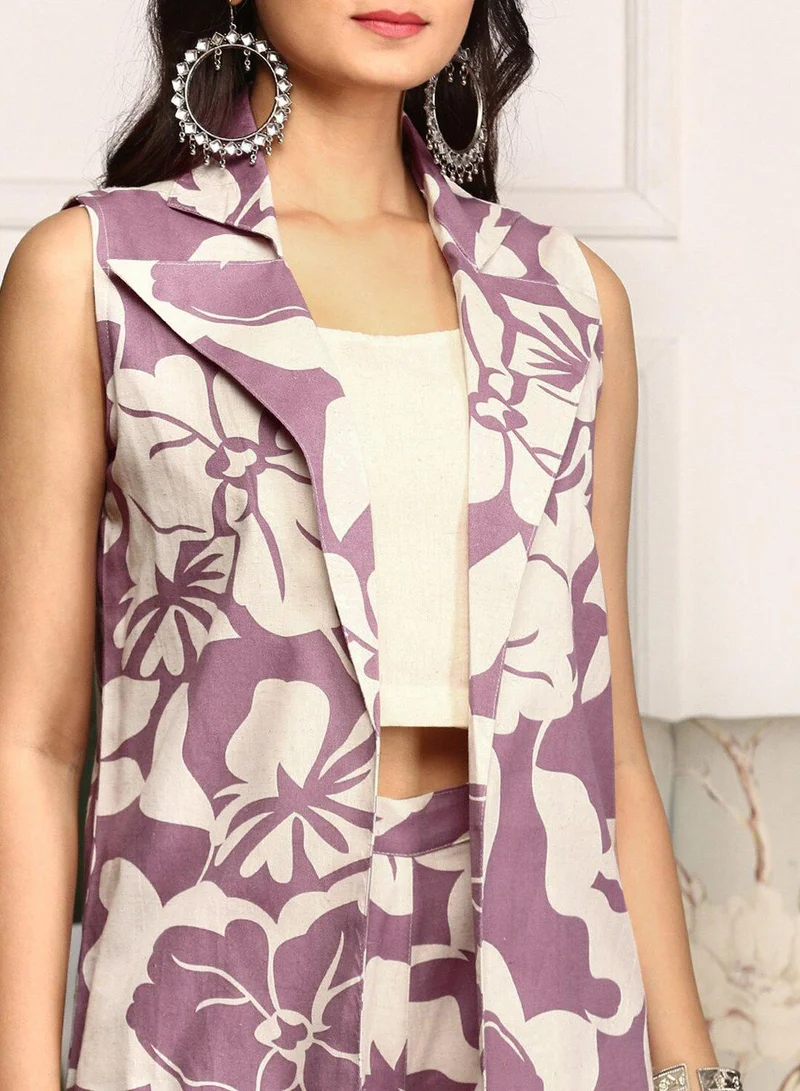 آي شين طقم نسائي بنفسجي قطن % مزخرف بقصة عادية