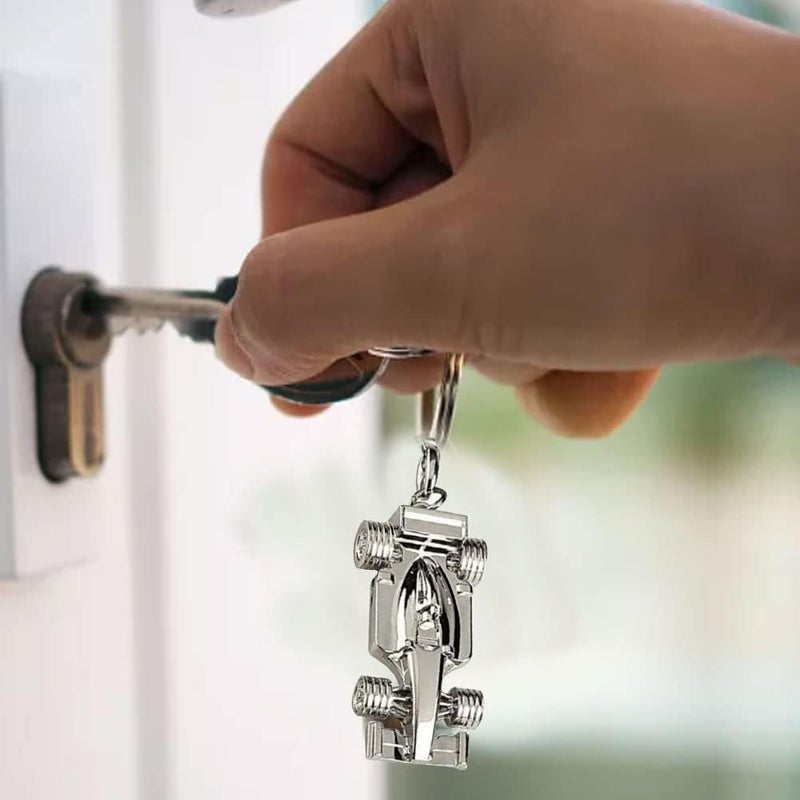 Silver Racing Car Keyring, Perfect Fathers Day, Birthday, Christmas for Fans of Racing, 1 Pcs Sport F1 Keyring Key Chain, Key Ring Accessory Formula 1 Gifts for Boy or Men, Silver, 4*2*1 - Image 2