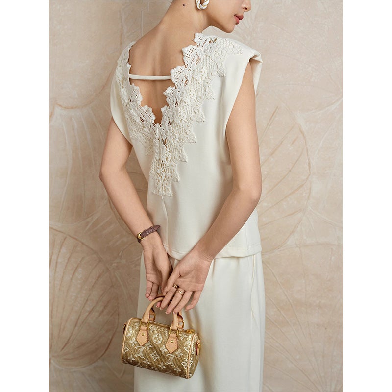 Shenzhen Nanyou Women'S European Sleeveless Backless T-Shirt Top Lace Patchwork Skirt Suit Women - Image 4
