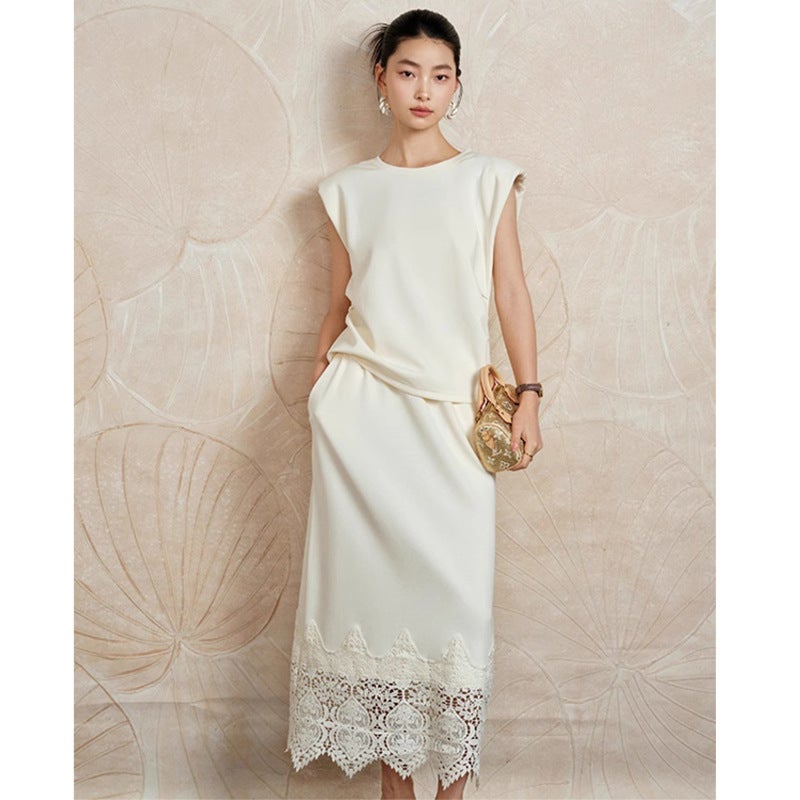 Shenzhen Nanyou Women'S European Sleeveless Backless T-Shirt Top Lace Patchwork Skirt Suit Women - Image 3