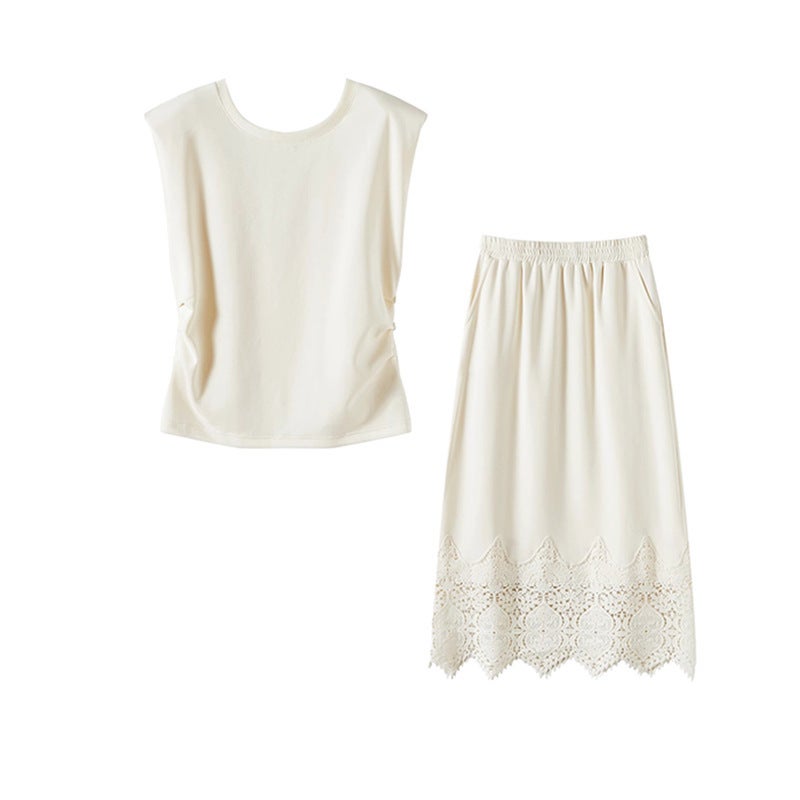 Shenzhen Nanyou Women'S European Sleeveless Backless T-Shirt Top Lace Patchwork Skirt Suit Women - Image 5