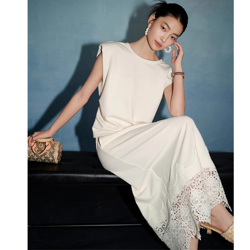 Shenzhen Nanyou Women'S European Sleeveless Backless T-Shirt Top Lace Patchwork Skirt Suit Women - Image 2