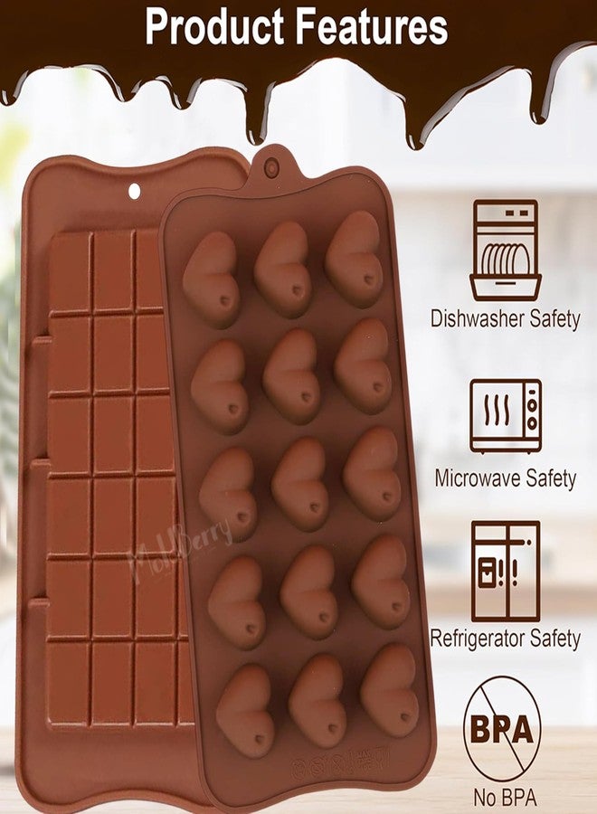 MoldBerry Silicone Chocolate Mould Combo Pack of 4 | 9 Cavity Chocolate Bar, 15 Heart Mold, 55 Mini Heart Mold & Kunafa Chocolate Bar Mould | Reusable Non-Stick Baking & Candy Making Molds - Image 5