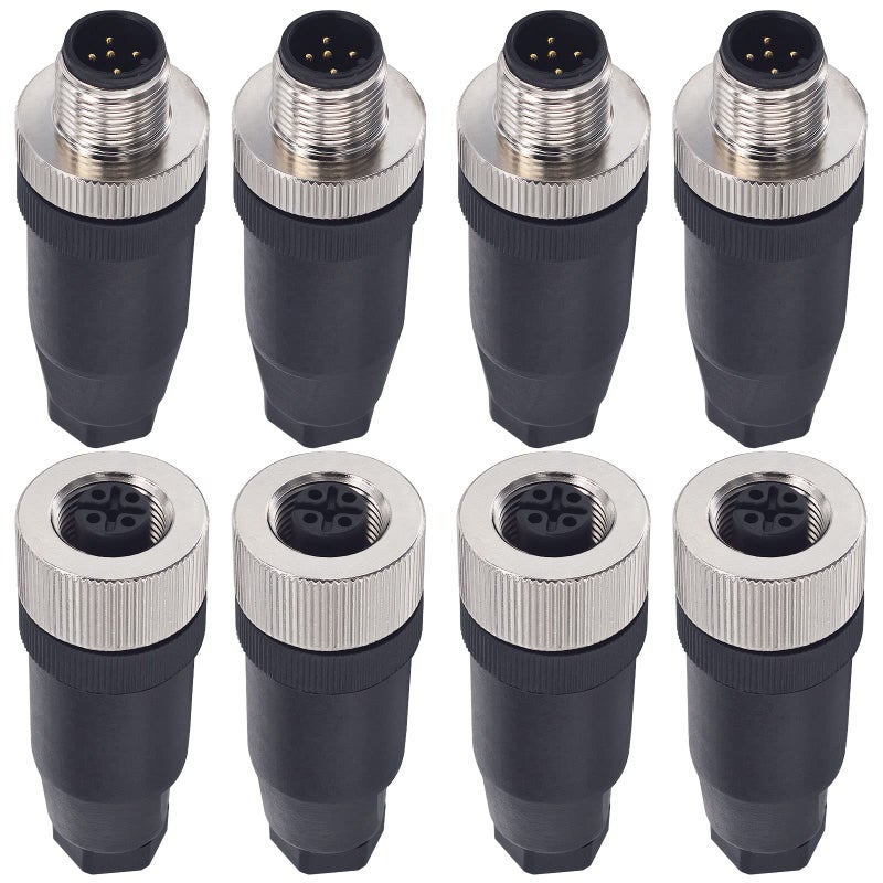 Lonlonty M12 5 Pin Male & Female Socket Panel Aviation Wire Connector,12mm Industrial Circular Connector, Outdoor Waterproof IP67,4 Sets - Image 1