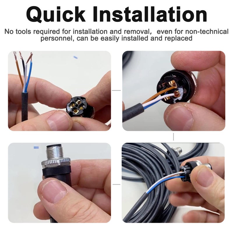 Lonlonty M12 5 Pin Male & Female Socket Panel Aviation Wire Connector,12mm Industrial Circular Connector, Outdoor Waterproof IP67,4 Sets - Image 3