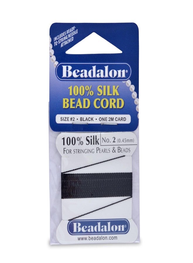 Beadalon Silk Thread, Size #2, .45 mm / .018 in, Black, with Needle, 2m - Image 1