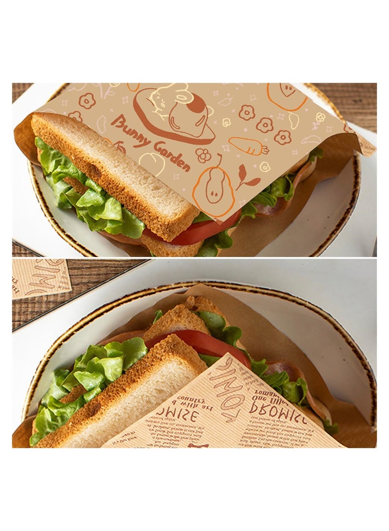 KASTWAVE 100pcs Triangle Paper Bag for Food Wrapping, Disposable Burger Sandwich Bread Snacks Greaseproof Wrapping Paper Bag, No Need to Fold, Non-Stick (18x18cm) - Image 3