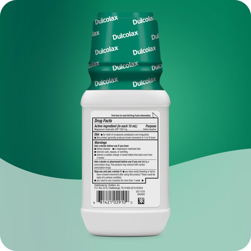 Dulcolax Saline Laxative Liquid, Fast & Gentle Constipation Relief, Natural Laxatives, Softens Stool, Cherry Flavor, Magnesium Hydroxide 1200 mg, 12 fl. oz. - Image 3
