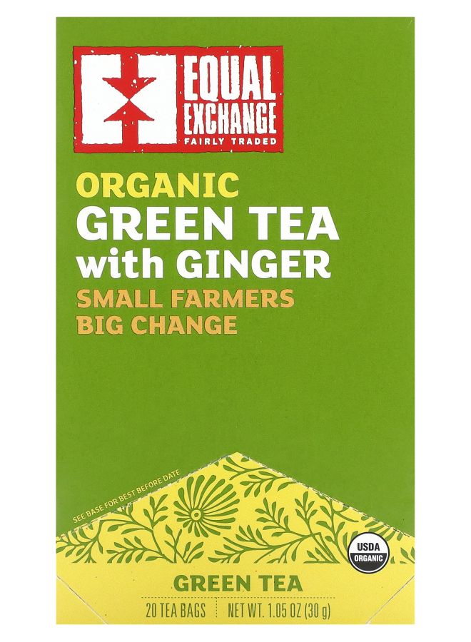 Equal Exchange Organic Green Tea with Ginger 20 Tea Bags 1.05 oz (30 g)