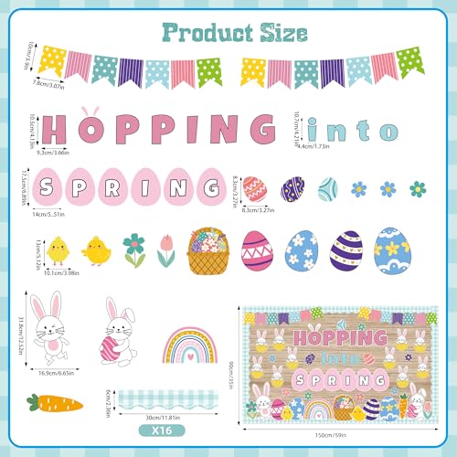 Polaxium Easter Bulletin Board Set Spring Easter Bunny Eggs Bulletin Board Classroom Decorations Hopping into Spring Cutouts for Teacher Classroom School Office Chalkboard Wall Home Decor - Image 4