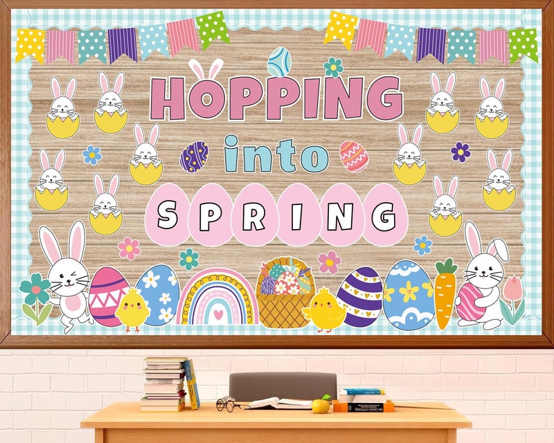 Polaxium Easter Bulletin Board Set Spring Easter Bunny Eggs Bulletin Board Classroom Decorations Hopping into Spring Cutouts for Teacher Classroom School Office Chalkboard Wall Home Decor - Image 2