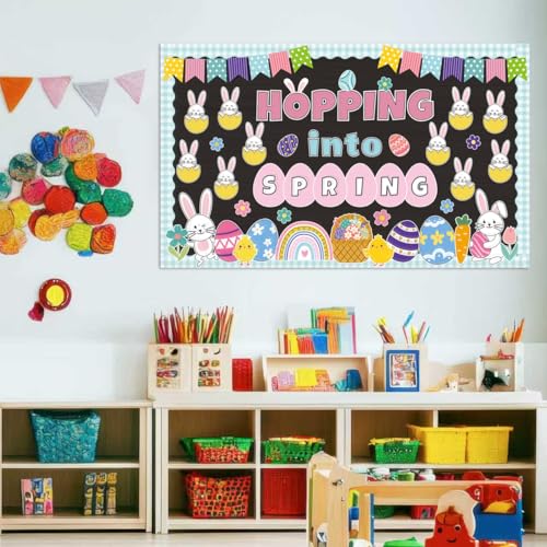Polaxium Easter Bulletin Board Set Spring Easter Bunny Eggs Bulletin Board Classroom Decorations Hopping into Spring Cutouts for Teacher Classroom School Office Chalkboard Wall Home Decor - Image 5