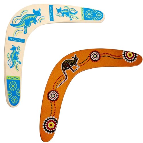 Inborntrait Boomerang for Kids 2 Pack, Australia Style Wooden Handmade Boomerangs, V-Shaped Returning Boomerangs for Ages Above 10 Years Old Kids and Adult (Blue and Light Brown) - Image 1