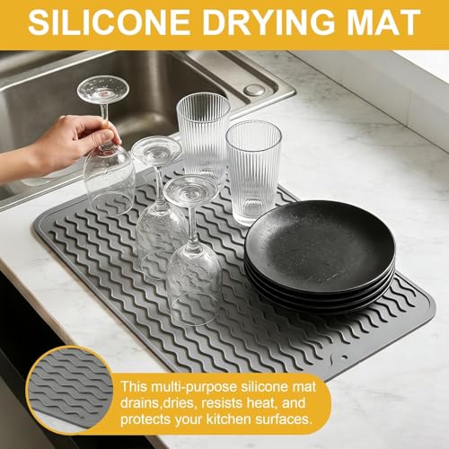 Curated Cart Dish Drying Mat Silicone Mat for Kitchen Counter, Heat Resistant Waterproof Kitchen Mat for Drying Utensils, Food Grade Foldable 40 x 30 cm - Image 5