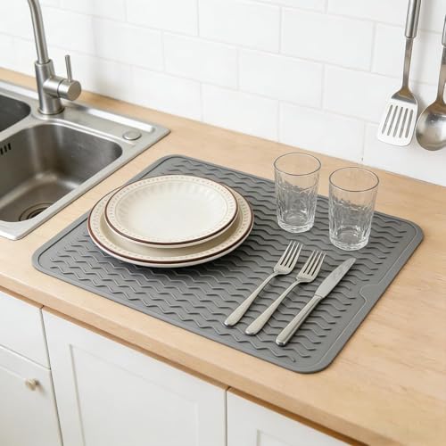 Curated Cart Dish Drying Mat Silicone Mat for Kitchen Counter, Heat Resistant Waterproof Kitchen Mat for Drying Utensils, Food Grade Foldable 40 x 30 cm - Image 3