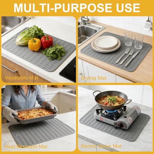 Curated Cart Dish Drying Mat Silicone Mat for Kitchen Counter, Heat Resistant Waterproof Kitchen Mat for Drying Utensils, Food Grade Foldable 40 x 30 cm - Image 4