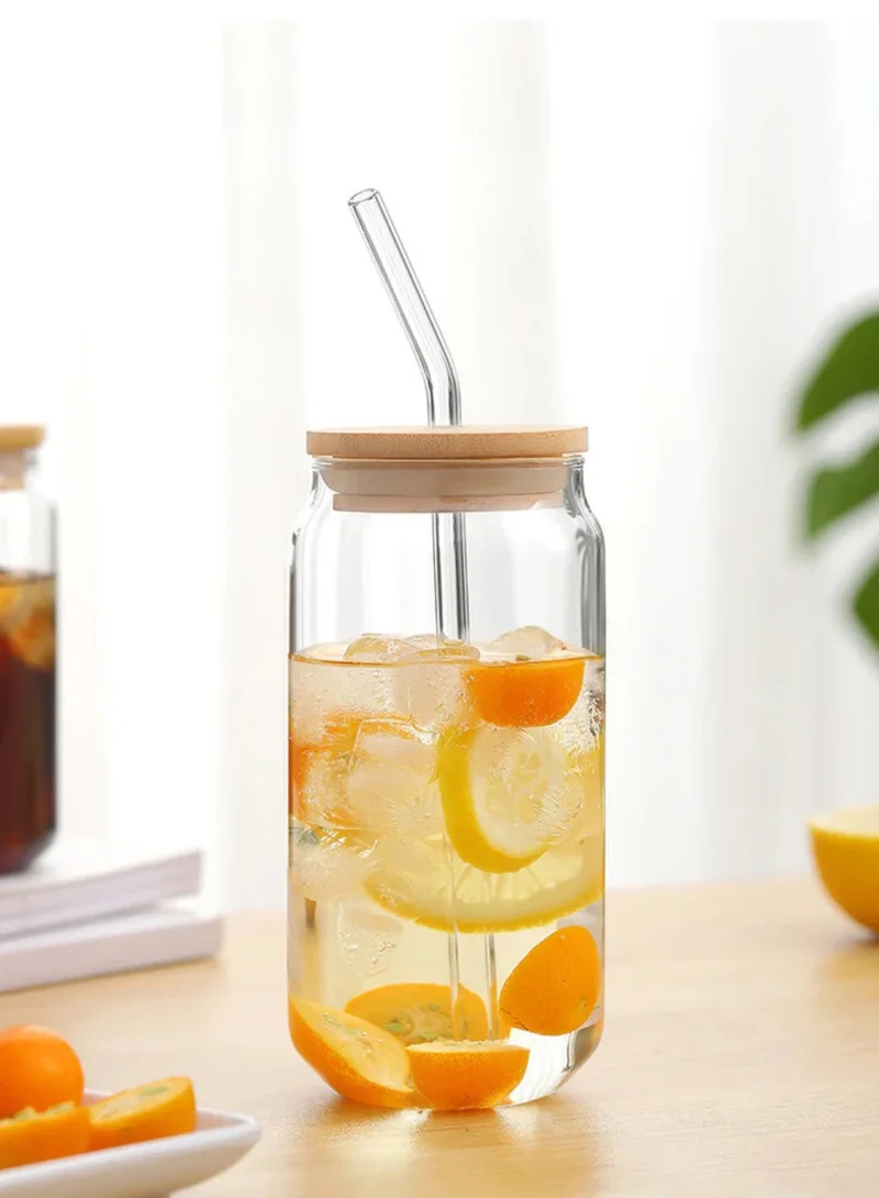 1Chase Trendy Sipper Glasses Set – 2 x 550ML Borosilicate Cups with Bamboo Lids, Glass Straws & Straw Cleaner – Eco-Friendly Tumbler Set