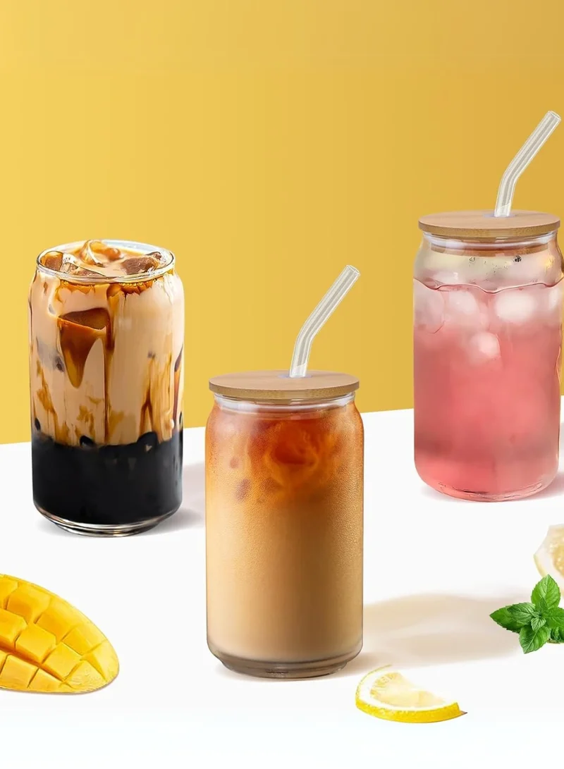 1Chase Trendy Sipper Glasses Set – 2 x 550ML Borosilicate Cups with Bamboo Lids, Glass Straws & Straw Cleaner – Eco-Friendly Tumbler Set