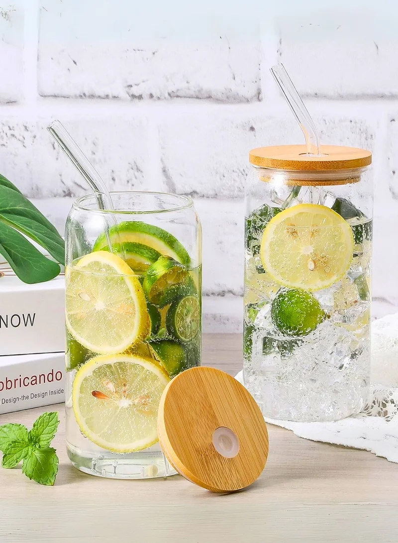 1Chase Trendy Sipper Glasses Set – 2 x 550ML Borosilicate Cups with Bamboo Lids, Glass Straws & Straw Cleaner – Eco-Friendly Tumbler Set