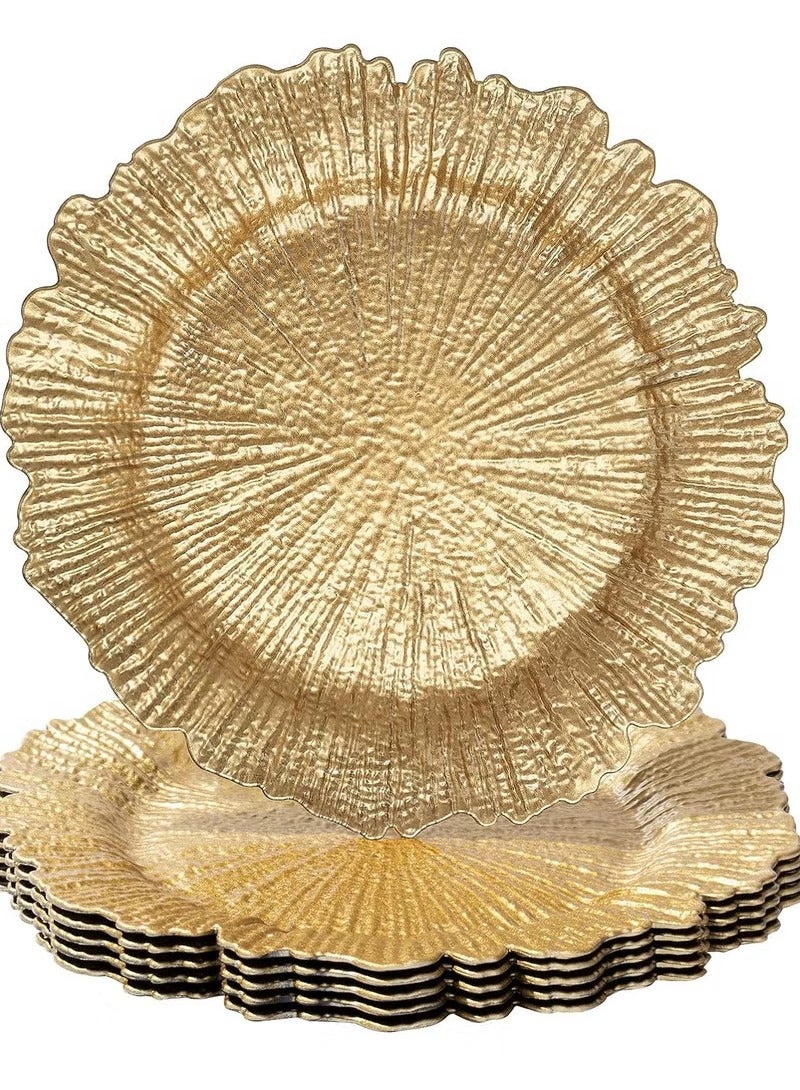6PCS Gold Charger Plates – 12.5 Inch Plastic Reef Plate Chargers for Dinner Plates, Wedding, and Elegant Décor Place Settings  - Image 1